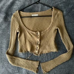 Urban Outfitters washed green scoop neck crop top with buttons, size S